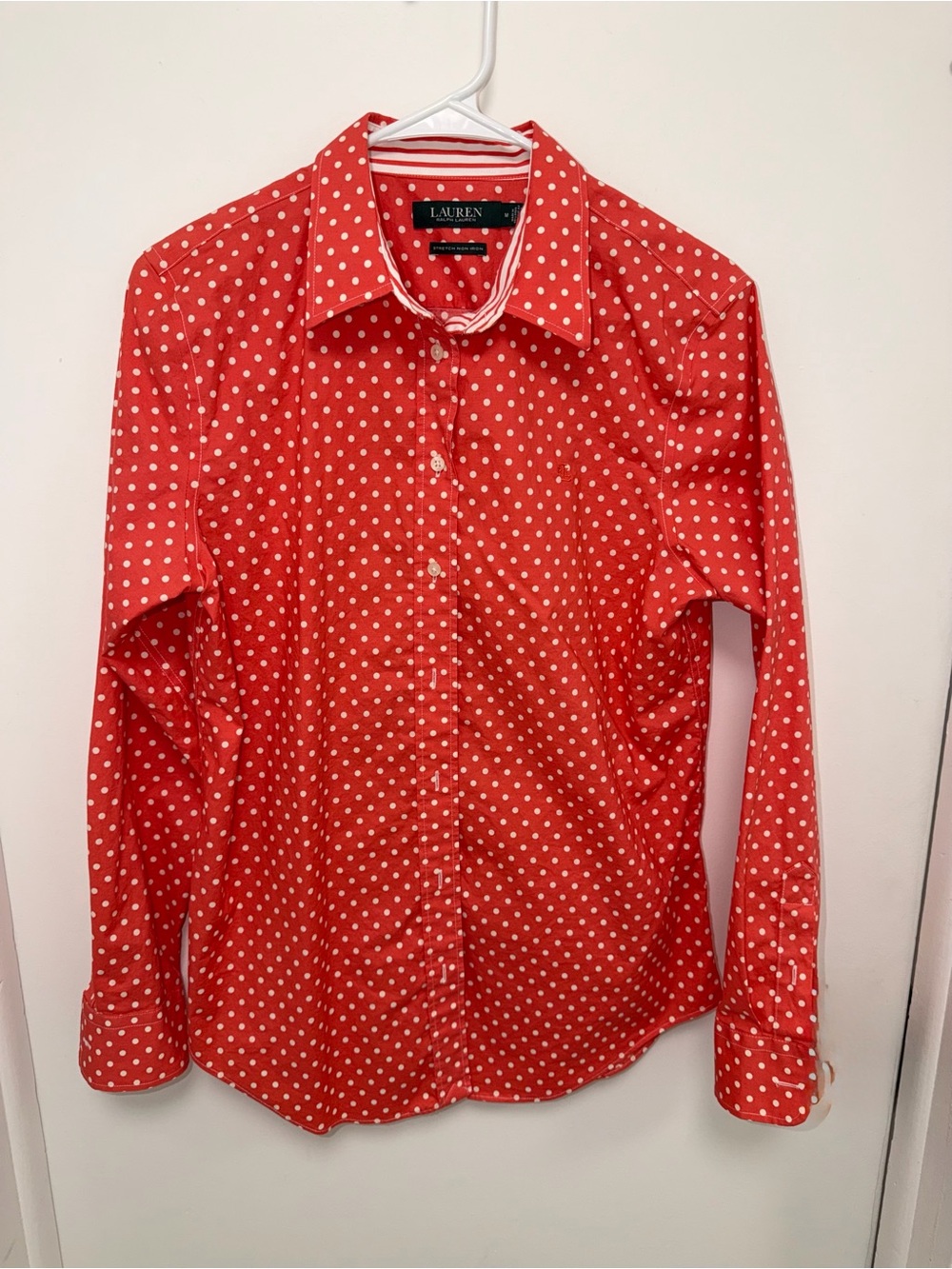 Ralph Lauren Woman’s Red/Orange Polka Dot Button-Up Shirt